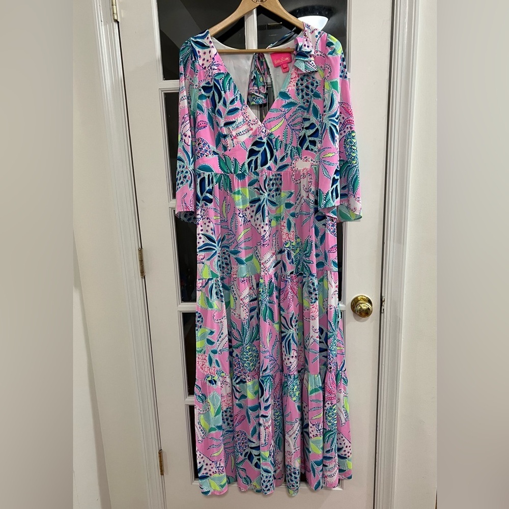 Lilly Pulitzer Pastel Floral Maxi Dress in Pink, Blue & Green - Picture 3 of 11